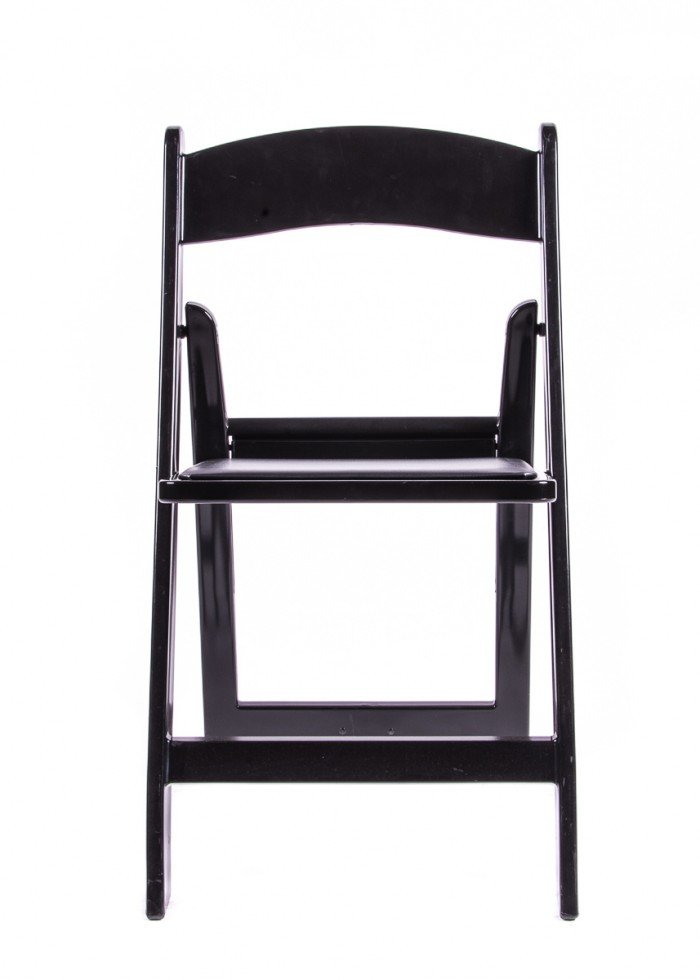 Black Resin Folding Chair with White Vinyl Padded Seat