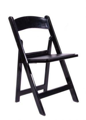 Black Resin Folding Chair with White Vinyl Padded Seat 1