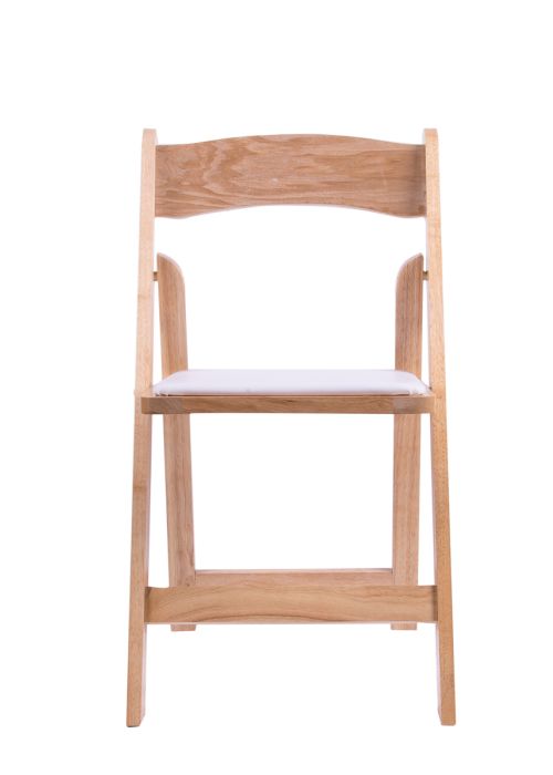 Samson Series Natural Wood Folding Chair with White Vinyl Padded Seat