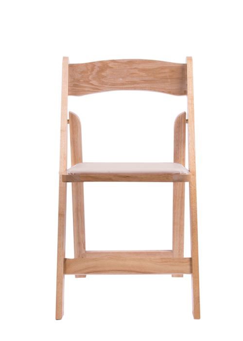 Samson Series Natural Wood Folding Chair with White Vinyl Padded Seat