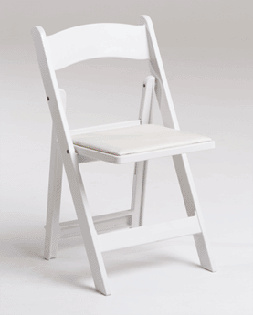 White Resin Folding Chair with White Vinyl Padded Seat