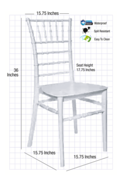 CCPW-v22-SG-T White BasicResin Chiavari Chair Dimensions