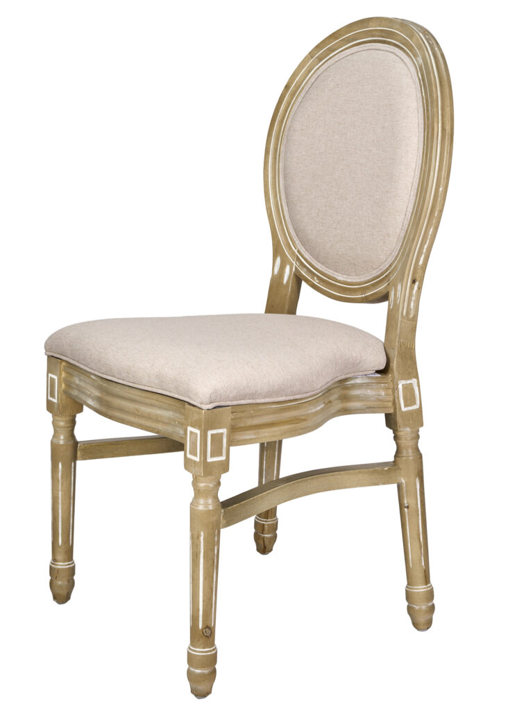 Louis Pop Wood – Fabric Back & Seat, Color: Antique Distressed by Chivari CLPWANTIQ-ZG-T