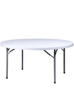 60” Round White “Heavy Duty” High Density Plastic Folding Banquet Table
