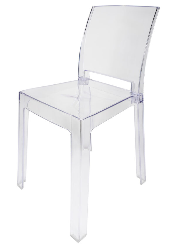 Clear Resin Square Back Ghost Chair by Chivari Left CGRSQ-ZG-T