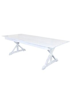 White Distressed Farm Table, Rectangle 96x40, X-Shape Leg (Z Series)