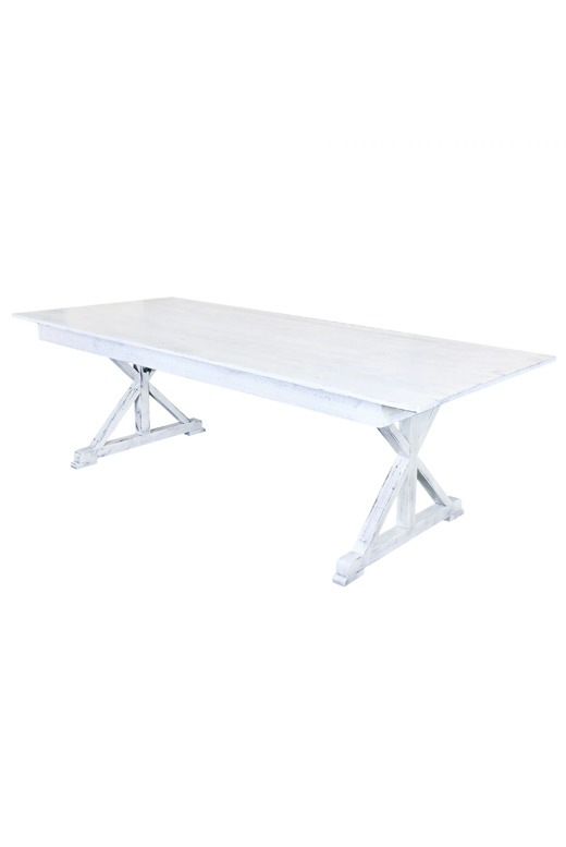 White Distressed Farm Table, Rectangle 96x40, X-Shape Leg (Z Series)