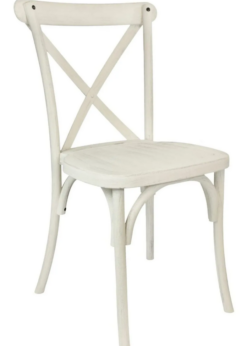 White Distressed RESIN "Steel Skeleton" Cross Back Chair, (It's Gorgeous, Super-Strong and Waterproof) by Chivari CXRWD-STEEL-CX-T Right