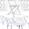 100 Person Value Event Package: 100 Folding Poly Chairs + 12 Heavy Duty Plastic 60" Round Folding Tables by Chivari PACK100CFPW1260RD-CXAX-T