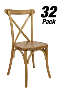 Chestnut Wood Cross Back Chair Real Wood - 32 Unit Bundle by Chivari