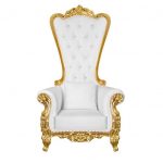 Chair Throne Wood Gold Frame White Vinyl Cushions Z Series CTWGW ZG T Front