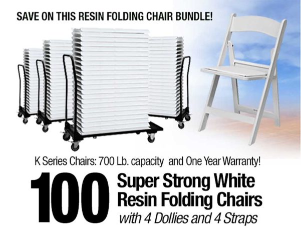 100 Super Strong White Resin Folding Chairs