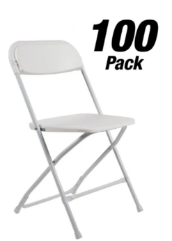 100 White Folding Chair Bundle (Plastic Poly Chair) Heavy Duty 2 Year Warranty by Chivari