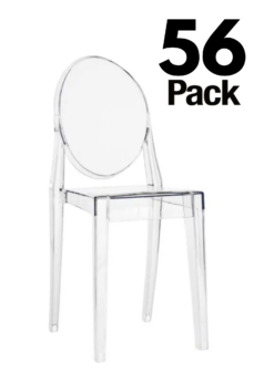 56 Pack Clear Resin Oval Back Victoria Ghost Chair : CGRVC-ZG-T-56