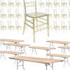 64 Clear Gold Champagne Resin ThinVisible Chiavari Chair with 8 Plywood Metal Edge Tables 72″ x 30″ by Chivari KIT-64-8CCRCHGMT-TBL7230-T