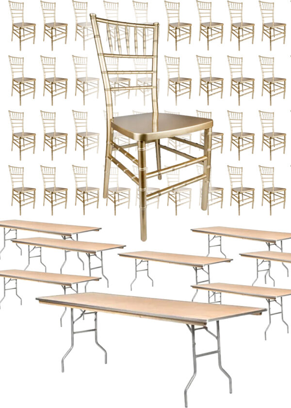 64 ToughResin Gold - Mono Frame with 8 Plywood Metal Edge Tables 72" x 30" by Chivari KIT-64-8CCRG-TBL7230-T