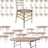 100 Person Luxury Event Package: Includes 100 Sparkling Gold Champagne Resin Steel Core Chiavari Chairs Plus 10 Round 72