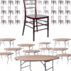 100 Person Luxury Event Package: Includes 100 Mahogany Resin Steel Skeleton Chiavari Chairs Plus 10 Round 72″ Heavy Duty Banquet Folding Tables Plus a Banquet Table Cart by Chivari PACK100CCRMSTEEL1072RD-T