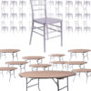 100 Person Luxury Event Package: Includes 100 Silver Resin Steel Skeleton Chiavari Chairs Plus 10 Round 72″ Heavy Duty Banquet Folding Tables Plus a Banquet Table Cart by Chivari PACK100CCRSSTEEL1072RD-T