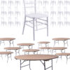 100 Person Luxury Event Package: Includes 100 White Resin Steel Skeleton Chiavari Chairs Plus 10 Round 72″ Heavy Duty Banquet Folding Tables Plus a Banquet Table Cart by Chivari PACK100CCRWSTEEL1072RD-T