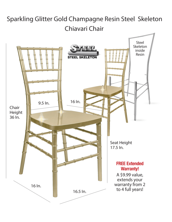 Sparkling Gold Champagne Resin Inner Steel Skeleton Chiavari Chair