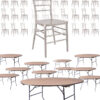 100 Person Luxury Event Package: Includes 100 Sparkling Silver Champagne Resin Steel Skeleton Chiavari Chairs Plus 10 Round 72″ Heavy Duty Banquet Folding Tables Plus a Banquet Table Cart by Chivari PACK100CCRCHSSPSTEEL1072RD-T