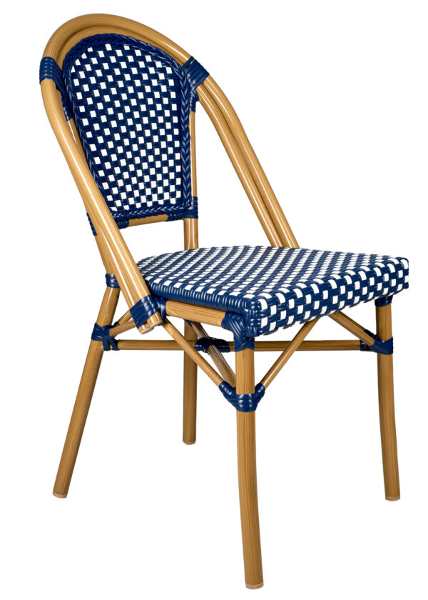 Blue and White, Armless, French Bistro Patio Dining Chair by Chivari CBPBLU-AX-T