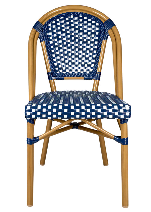 Blue and White, Armless, French Bistro Patio Dining Chair by Chivari CBPBLU-AX-T