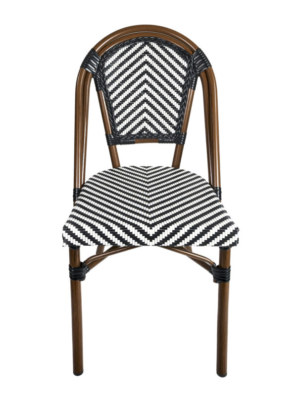 Black on White Textillane Bistro Chairs Armless Front CBTBLA-ZG-T