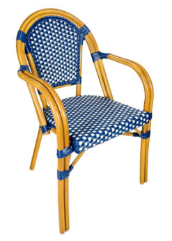 Blue on White Textilline Bistro Chair Armless 45 CBTBLU-ZG-T