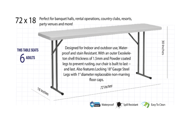 72 x 18 Plastic Rectangle Banquet Table TPLSRT7218-AX-T