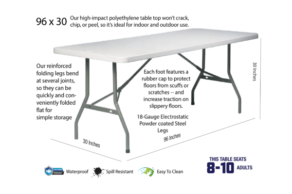 96 x 30 Plastic Rectangle Banquet Table TPLSRT9630-AX1-T