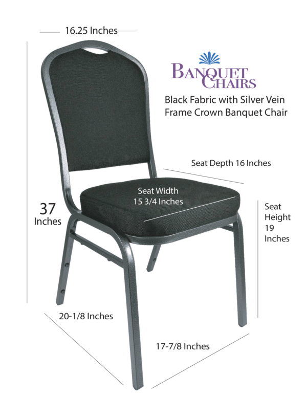 Banquet Chair - Crown | Black Fabric on Silver Vein Frame CQCFB-ZF-T