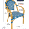 Blue & White with Arms French Bistro Patio Dining Chair by Chivari CBPABLU-AX-T