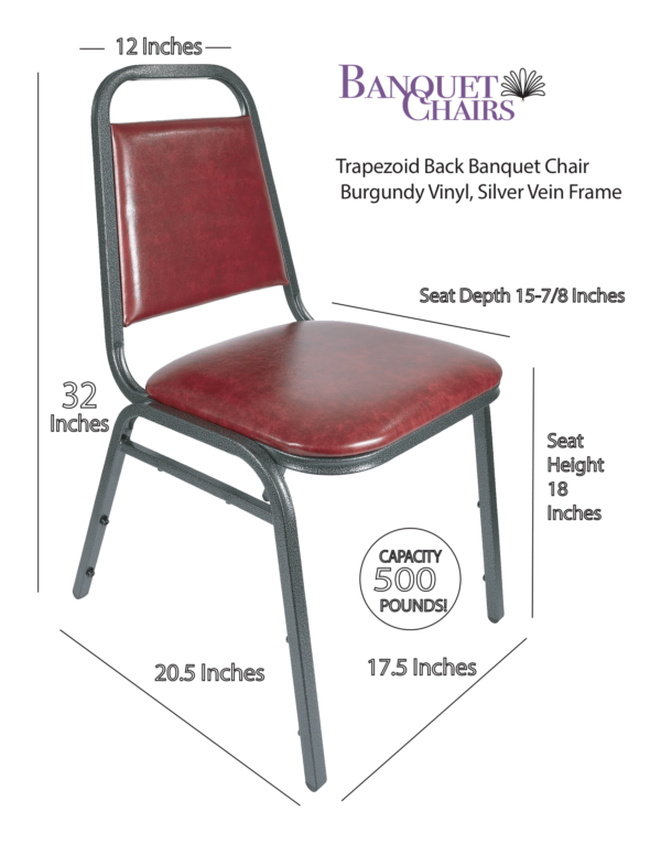 Burgundy Vinyl on Silver Vein Frame Trapezoid Banquet Chair CQTVBU-ZF-T