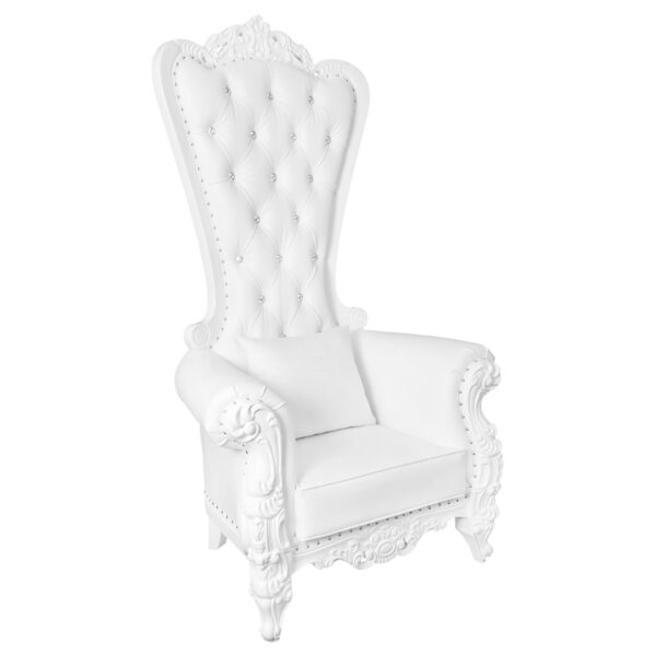 Throne Chair, Wood, White Frame, White Vinyl Cushions CTWWW-ZG-T