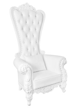 Throne Chair, Wood, White Frame, White Vinyl Cushions CTWWW-ZG-T