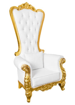 Throne Chair, Wood, Gold Frame, White Vinyl Cushions CTWGW-ZG-TCTWGW-ZG-T