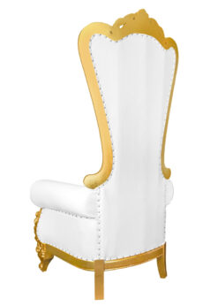 Throne Chair, Wood, Gold Frame, White Vinyl Cushions CTWGW-ZG-TCTWGW-ZG-T