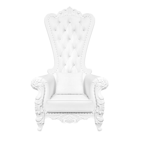 Throne Chair, Wood, White Frame, White Vinyl Cushions CTWWW-ZG-T