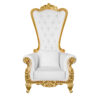 Throne Chair, Wood, Gold Frame, White Vinyl Cushions CTWGW-ZG-T