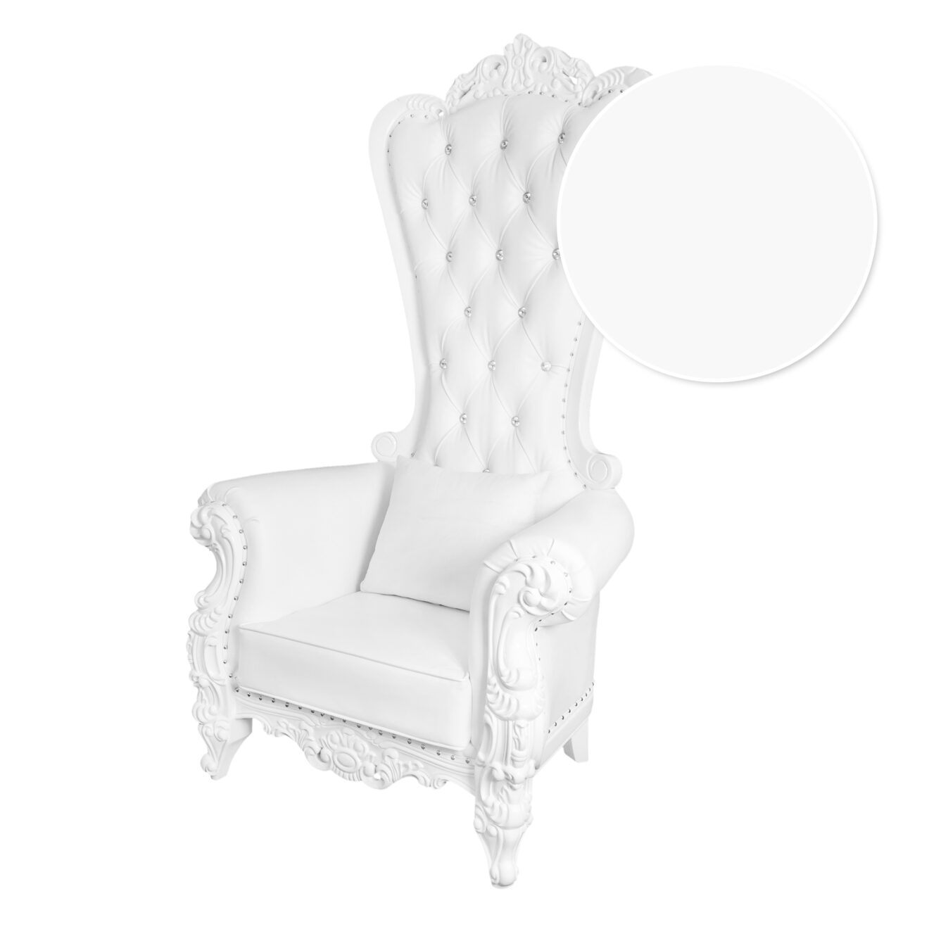 Throne Chair, Wood, White Frame, White Vinyl Cushions CTWWW-ZG-T