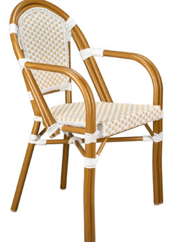 White and Beige with Arms, French Bistro Patio Dining Chair CBPAWB-AX-T