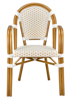 White and Beige with Arms, French Bistro Patio Dining Chair CBPAWB-AX-T