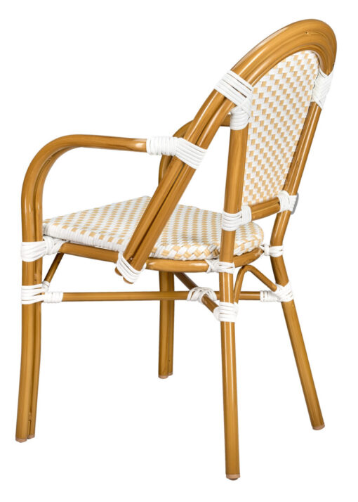 White and Beige with Arms, French Bistro Patio Dining Chair CBPAWB-AX-T