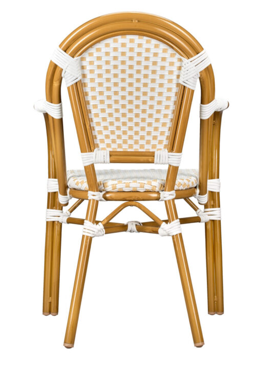 White and Beige with Arms, French Bistro Patio Dining Chair CBPAWB-AX-T