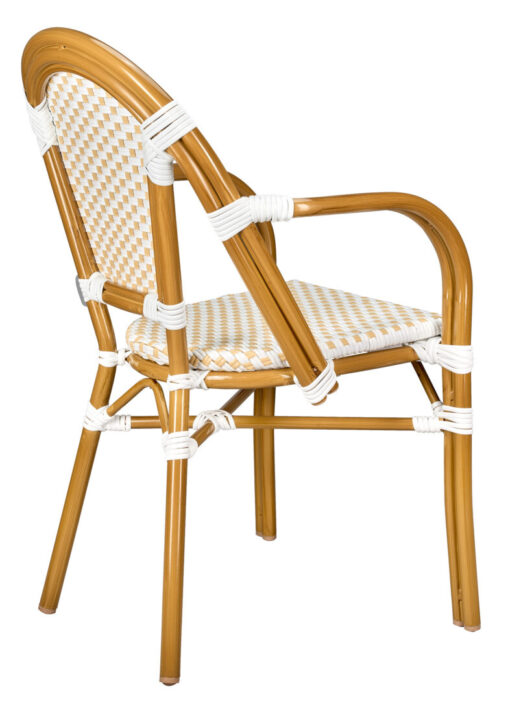 White and Beige with Arms, French Bistro Patio Dining Chair CBPAWB-AX-T