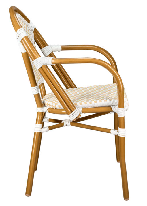 White and Beige with Arms, French Bistro Patio Dining Chair CBPAWB-AX-T