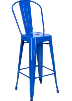 Blue Hi Gloss Steelix Tolix Style Metal Barstool with Back – Some Assembly Required BTBMBLU-AX-T