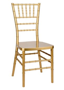 Chair Chiavari Bullion Gold Resin “Steel Skeleton” by Chivari, with Protective Cover CCRGB-STEEL-AX-T